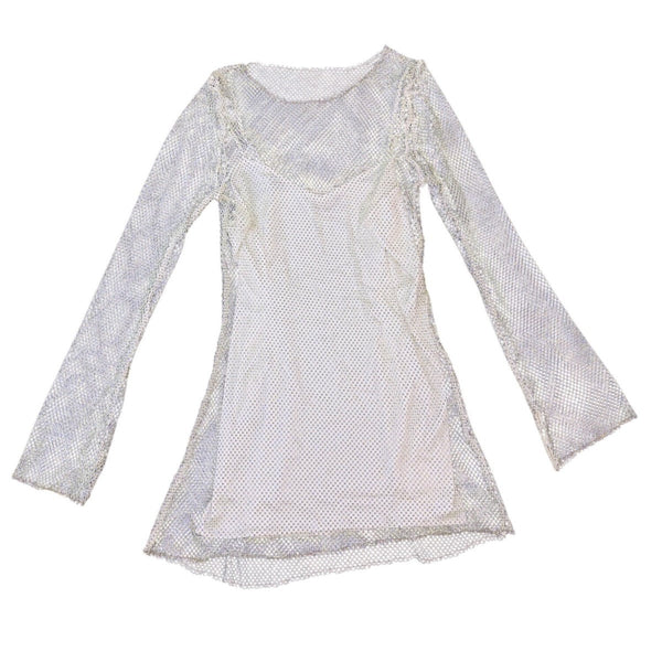 Show Me Your Mumu Womens White Mesh Iconic Long Sleeve Mini Dress Size L