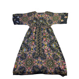 Johnny Was Womens Black Silk Floral Maxi Dress V-Neck Flowy Fit Sz XS 