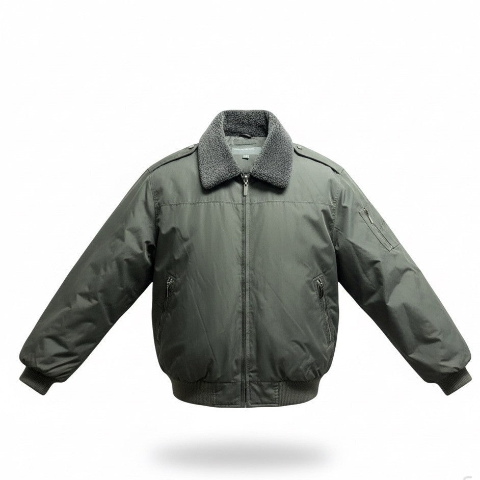 Perry Ellis Portfolio Mens Green Polyester Bomber Jacket Sherpa-Lined Collar Siz