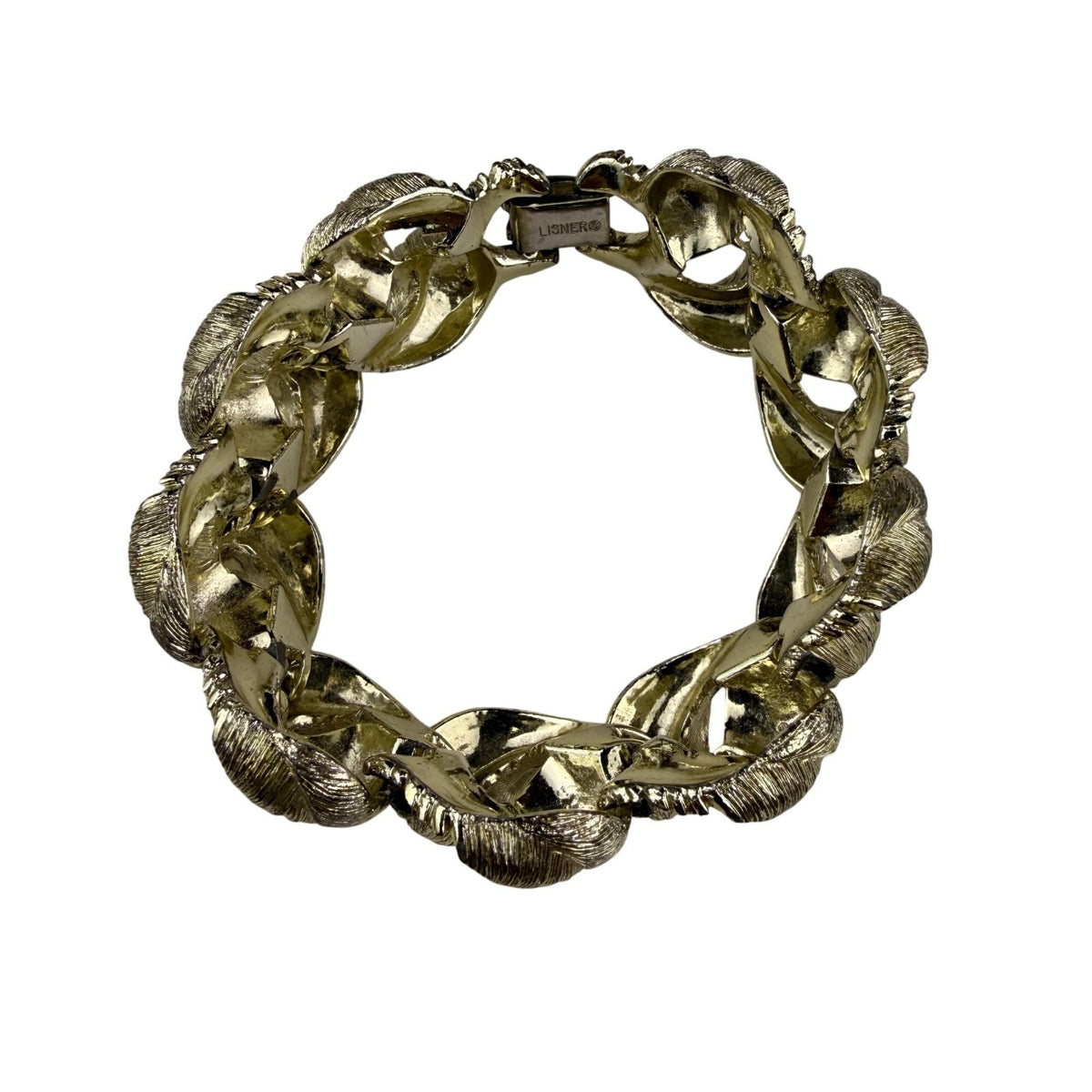 Lisner Womens Gold Tone Metal Leaf Link Bracelet Vintage Stylish Jewelry