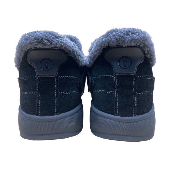 Orthofeet Men’s Black Leather With Faux Fur Lining Slip-On Slippers Size 12 Wide