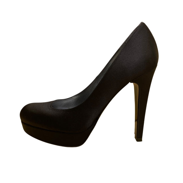 Stuart Weitzman Women’s Black Satin Platform Evening High Heel Pumps Size 6.5