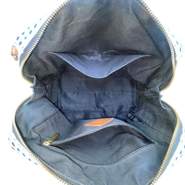 Fossil Women’s White/Black Polka Dot With Brown Handles Duffel Satchel Tote