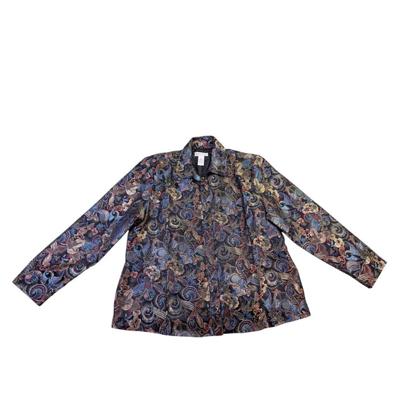 Drapers & Damons Womens Multicolor Paisley-Print Button-Up Blouse Size 1X