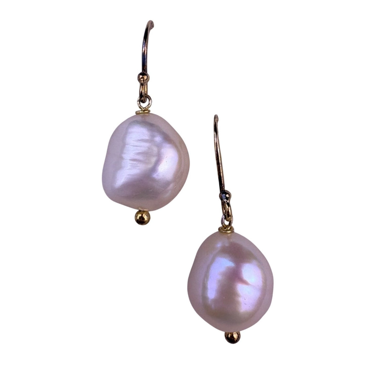 Gold Tone Womens Baroque Pearl 925 Sterling Silver Hook Drop Earrings Handmade