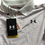 Under Armour Mens White Striped Polo Shirt UPF 50 Short Sleeve Golf Sz M