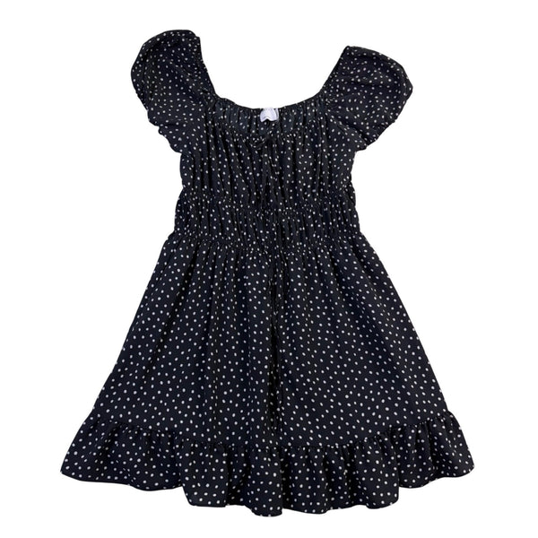 Asos Womens Black White Polka Dot Short-Sleeve Smocked Mini Dress Size 10