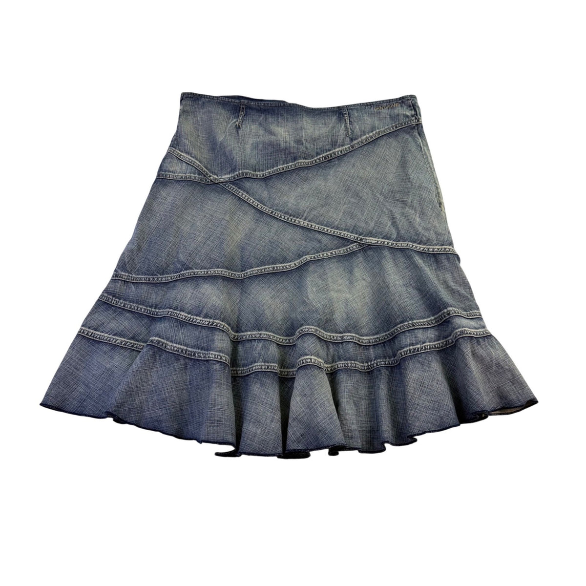 DKNY Womens Blue Cotton Jean Skirt Tiered Design Lightweight & Stylish Size 12 