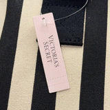 Victorias Secret Women’s Black & Cream Canvas Striped Signature Logo Tote Bag