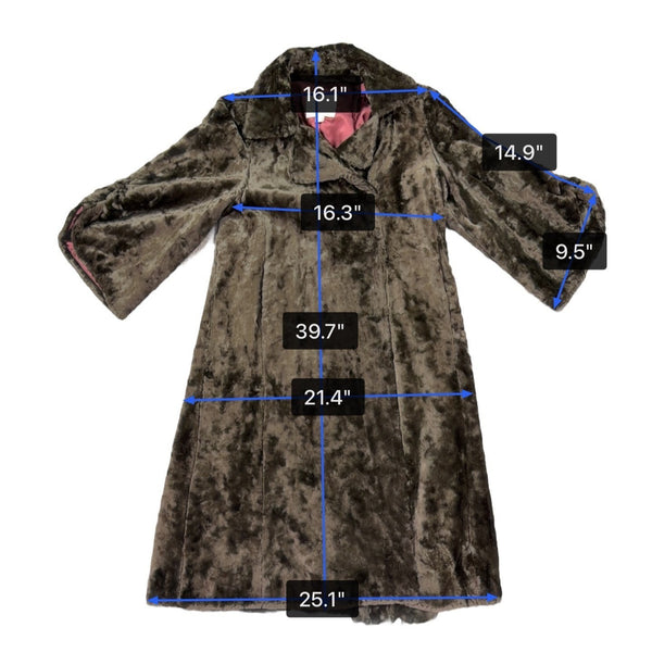 Rebecca Taylor Womens Brown Faux Fur Coat With Satin Lining Winter Luxury Size 4