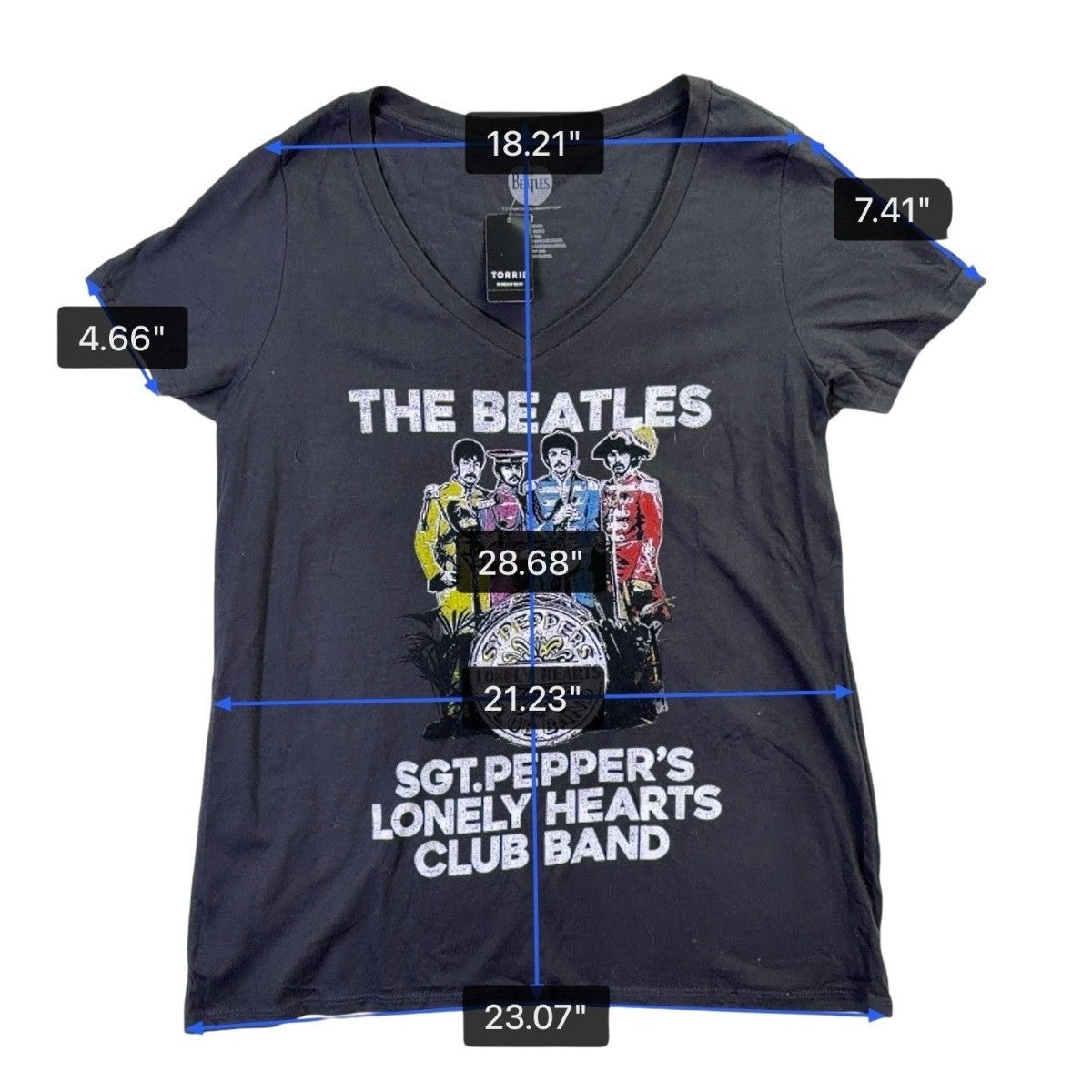 The Beatles Womens Black Cotton Sgt. Peppers Graphic V-Neck T-Shirt Size 1