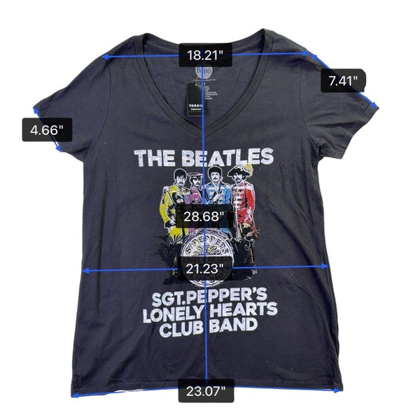 The Beatles Womens Black Cotton Sgt. Peppers Graphic V-Neck T-Shirt Size 1