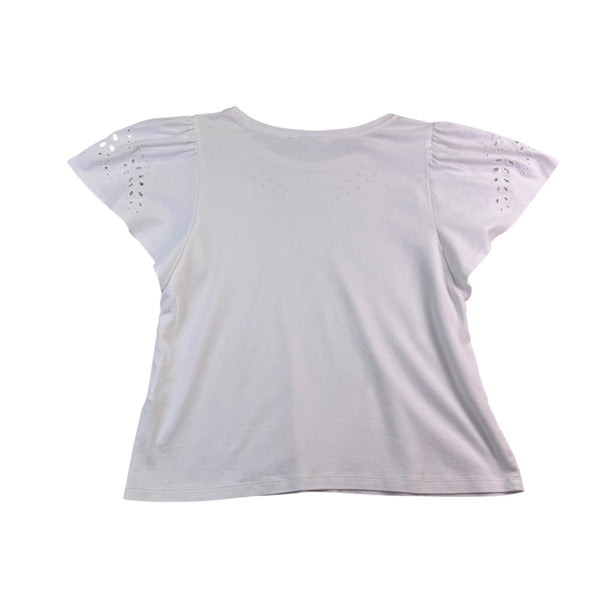 Chicos Womens White Cotton Eyelet Flutter Sleeve Blouse Size 1 US M