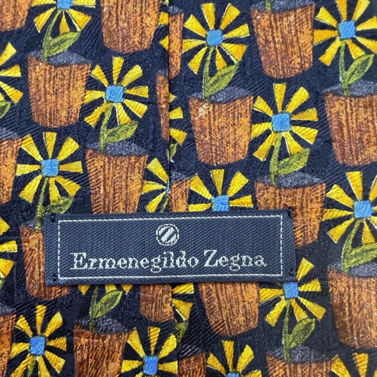Ermenegildo Zegna Mens Multicolor Silk Tie Yellow/Blue/Black Floral Pattern