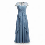 Adrianna Papell Womens Blue Beaded Sheer Sleeve Evening Gown Size 8