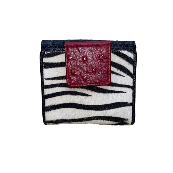 Cleo & Patek Women’s Red Leather Zebra Print Wallet With Croco Embossed Accents