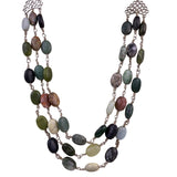 Womens Multicolor Natural Stone Beaded Necklace Silver Tone Handmade