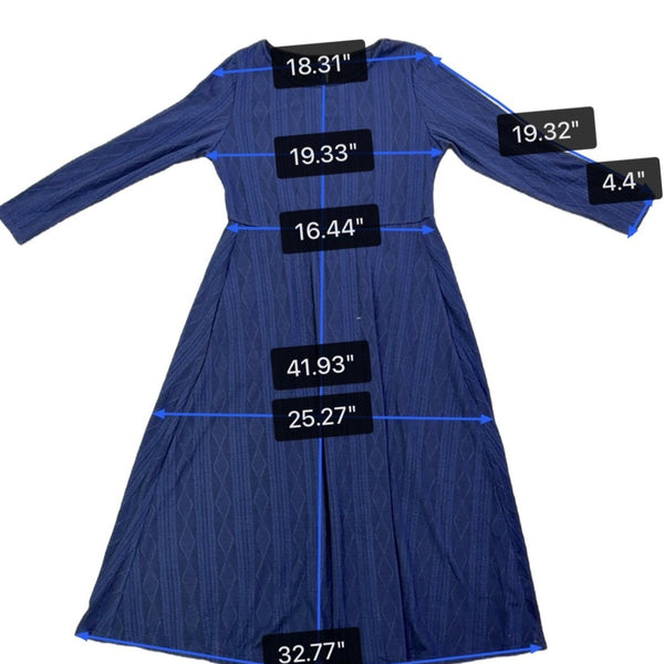 Bloomchic Womens Navy Fit & Flare Long Sleeve Midi Dress Size 14-16