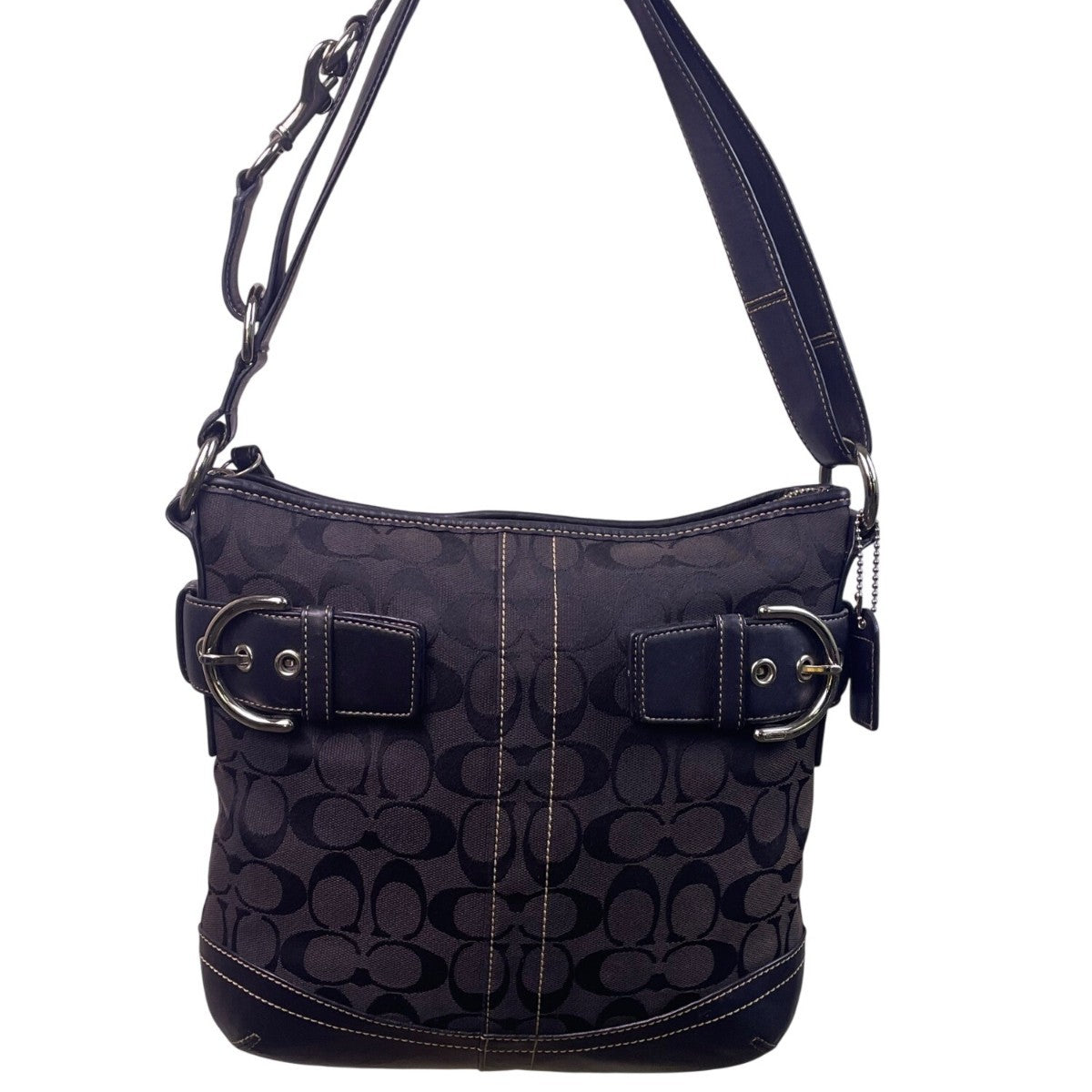 Coach Women’s Black Monogram & Leather Details Adjustable Strap Shoulder Bag