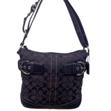 Coach Women’s Black Monogram & Leather Details Adjustable Strap Shoulder Bag