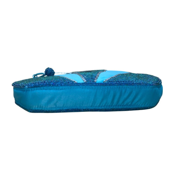 Genie Women’s Blue Beaded Satin Cloud Shaped Clutch Handbag Zipper Closure