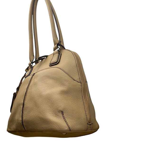 Tignanello Women’s Beige Genuine Leather Pebbled Shoulder Bag With Zip Closure