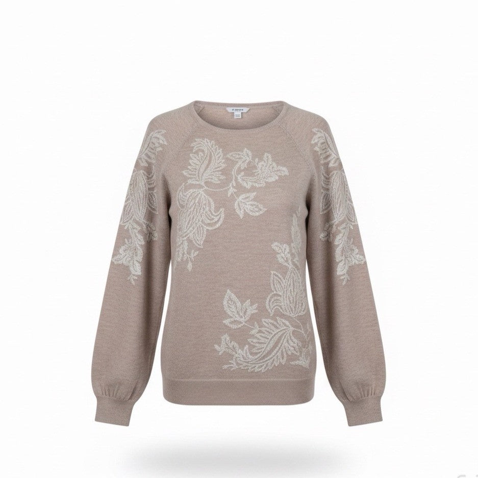 Chicos Womens Beige Embroidered Floral Design Knit Sweater Size M