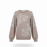 Chicos Womens Beige Embroidered Floral Design Knit Sweater Size M