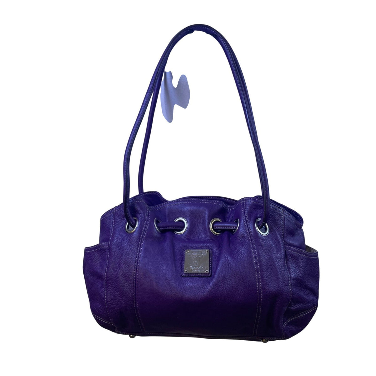 Tignanello Women’s Purple Leather With Dual Handles & Key-lace Shoulder Tote Bag
