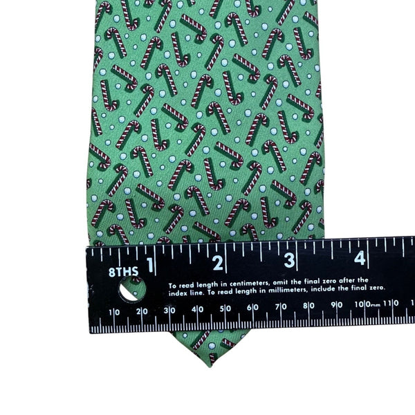 Vineyard Vines Mens Green Silk Candy Cane Patterned Tie