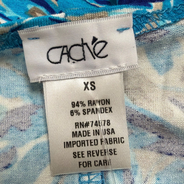 Cache Womens Blue Abstract Wrap Dress Sz XS