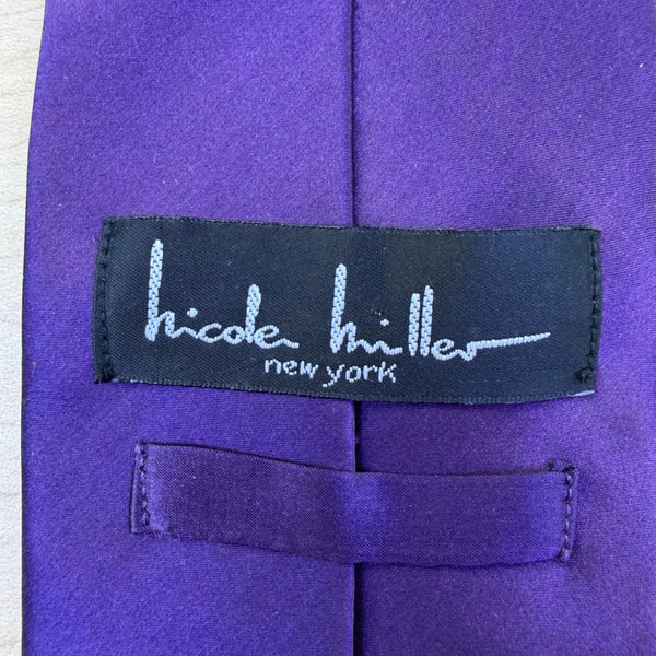 Nicole Miller Mens Purple Silk Tie Solid Traditional Style Approx 57" Long