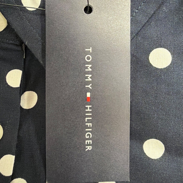 Tommy Hilfiger Womens Navy Polka Dot Sleeveless Shirt Dress Belted Size 12