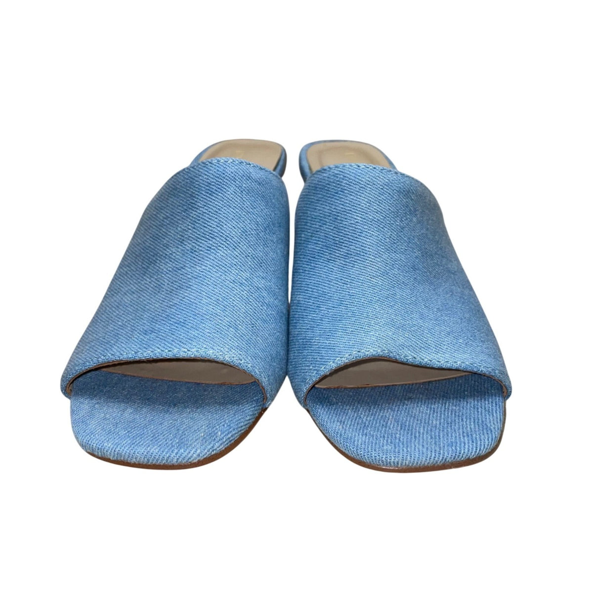 Nine West Women’s Blue Denim Open-Toe Wylow 7 Block Heel Mules Size 7M