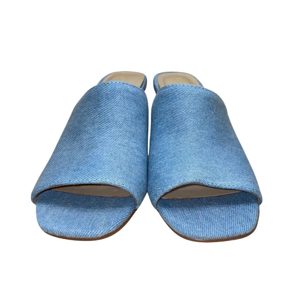 Nine West Women’s Blue Denim Open-Toe Wylow 7 Block Heel Mules Size 7M