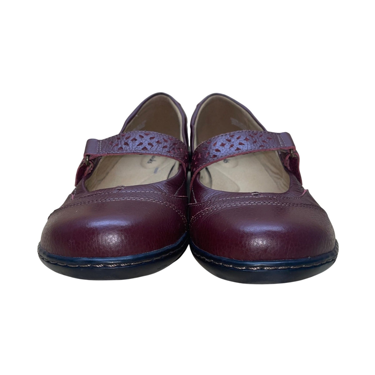 Clarks Womens Burgundy Leather Comfortable Casual  Mary Jane Shoes Size 9.5W 