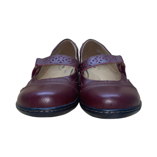Clarks Womens Burgundy Leather Comfortable Casual  Mary Jane Shoes Size 9.5W 
