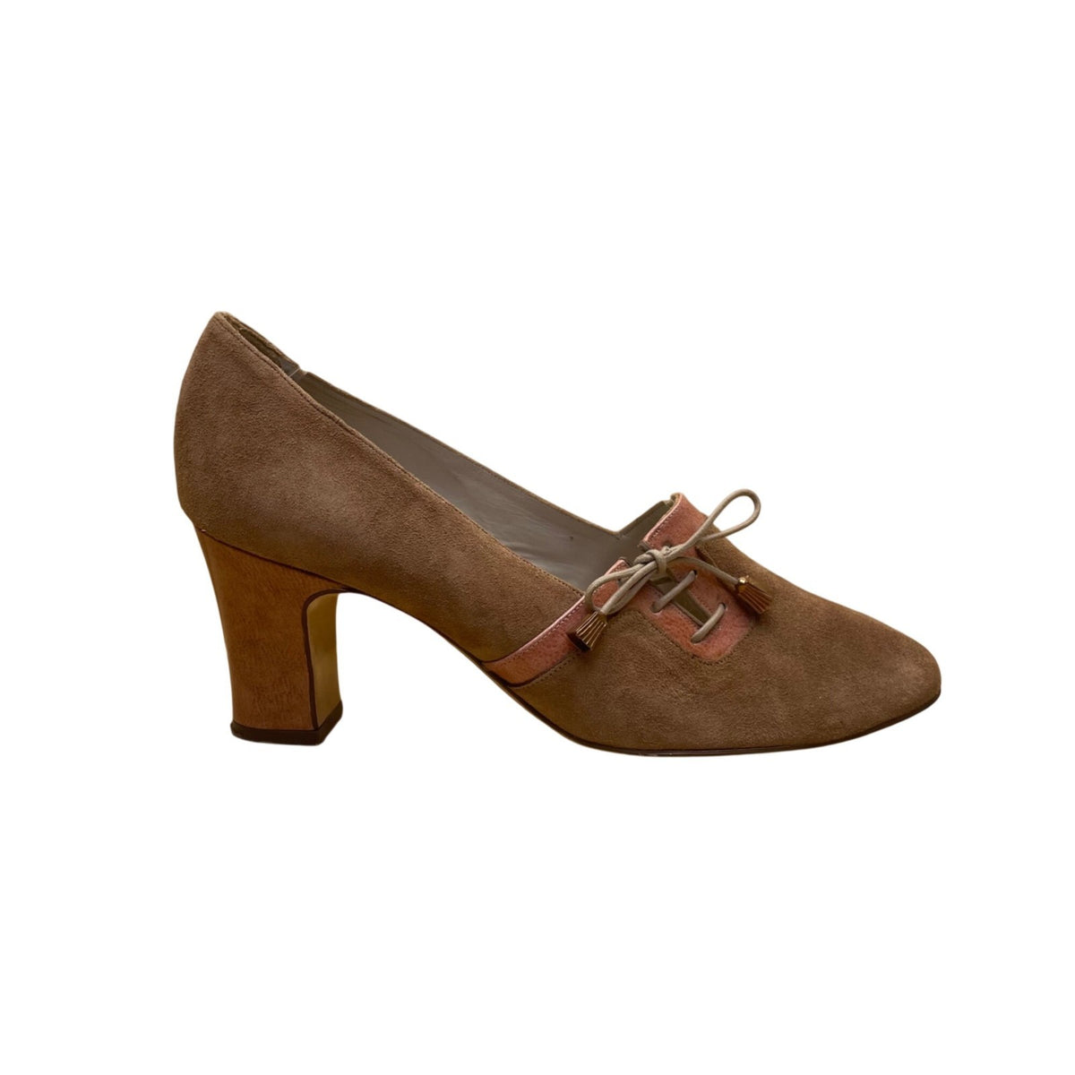 Miss Holmes Women’s Brown Suede Vintage-Style Lace-Up Block Heel Pumps 7.5