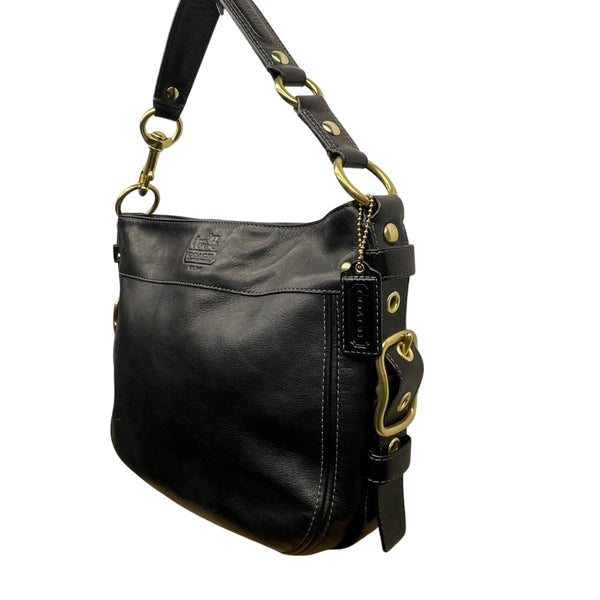 Coach Women’s Black Leather With Golden Buckle Details Hobo Shoulder Bag