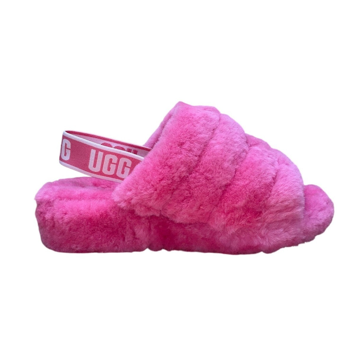UGG Women’s Pink Fluffy Lamb Fur Strap Open-Toe Yeah Slide Sandals Size 9