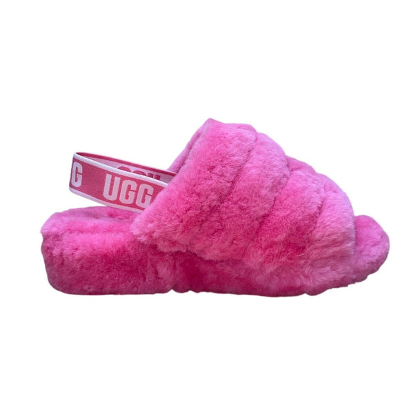 UGG Women’s Pink Fluffy Lamb Fur Strap Open-Toe Yeah Slide Sandals Size 9