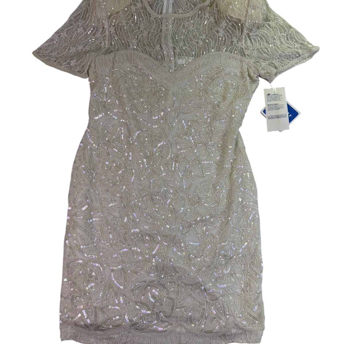 Sweelo Womens Ivory Silk Beaded Short Sleeve Dress Elegant Sequins Layered Sz XL