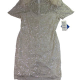Sweelo Womens Ivory Silk Beaded Short Sleeve Dress Elegant Sequins Layered Sz XL