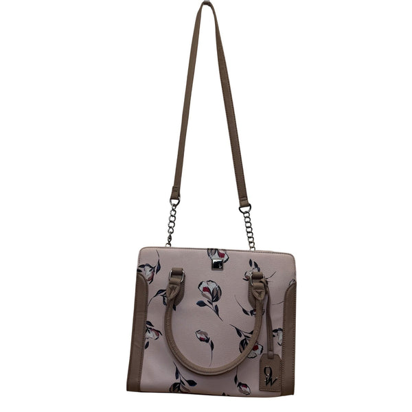 Nine West Women's Beige Faux Leather Floral Print Dual Handles Crossbody Bag