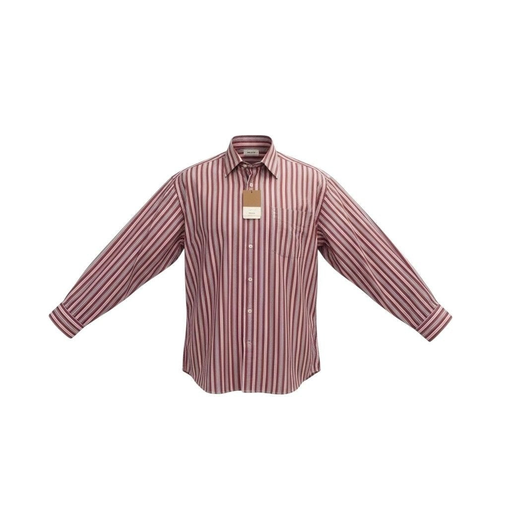 Faconnable Mens Red & White Cotton Striped Long Sleeve Button-Up Shirt Size XL