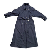 Sanyo Women Navy Blue Double-Breasted Trench Coat Belted With Buttoned Cuffs