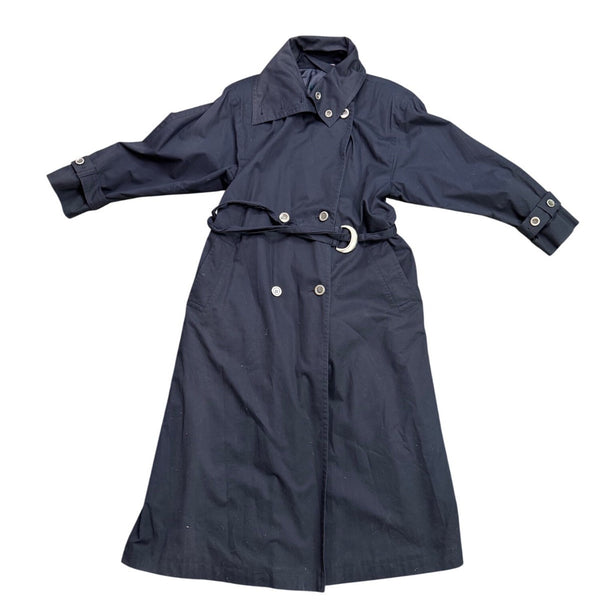 Sanyo Women Navy Blue Double-Breasted Trench Coat Belted With Buttoned Cuffs