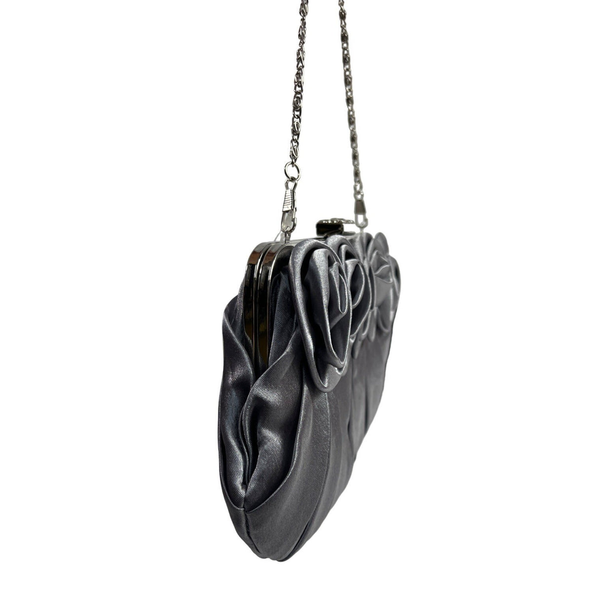 Jessica McClintock Women's Satin Silver Chain Strap Rosaria Clutch Sz S- NWT