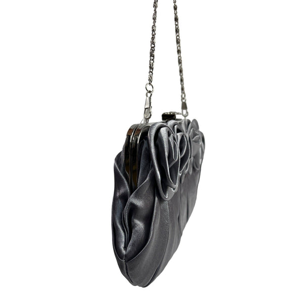 Jessica McClintock Women's Satin Silver Chain Strap Rosaria Clutch Sz S- NWT