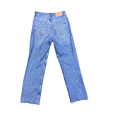 Zara Womens Blue Cotton Straight Leg Frayed Hem Jeans High Waist Denim Size 6